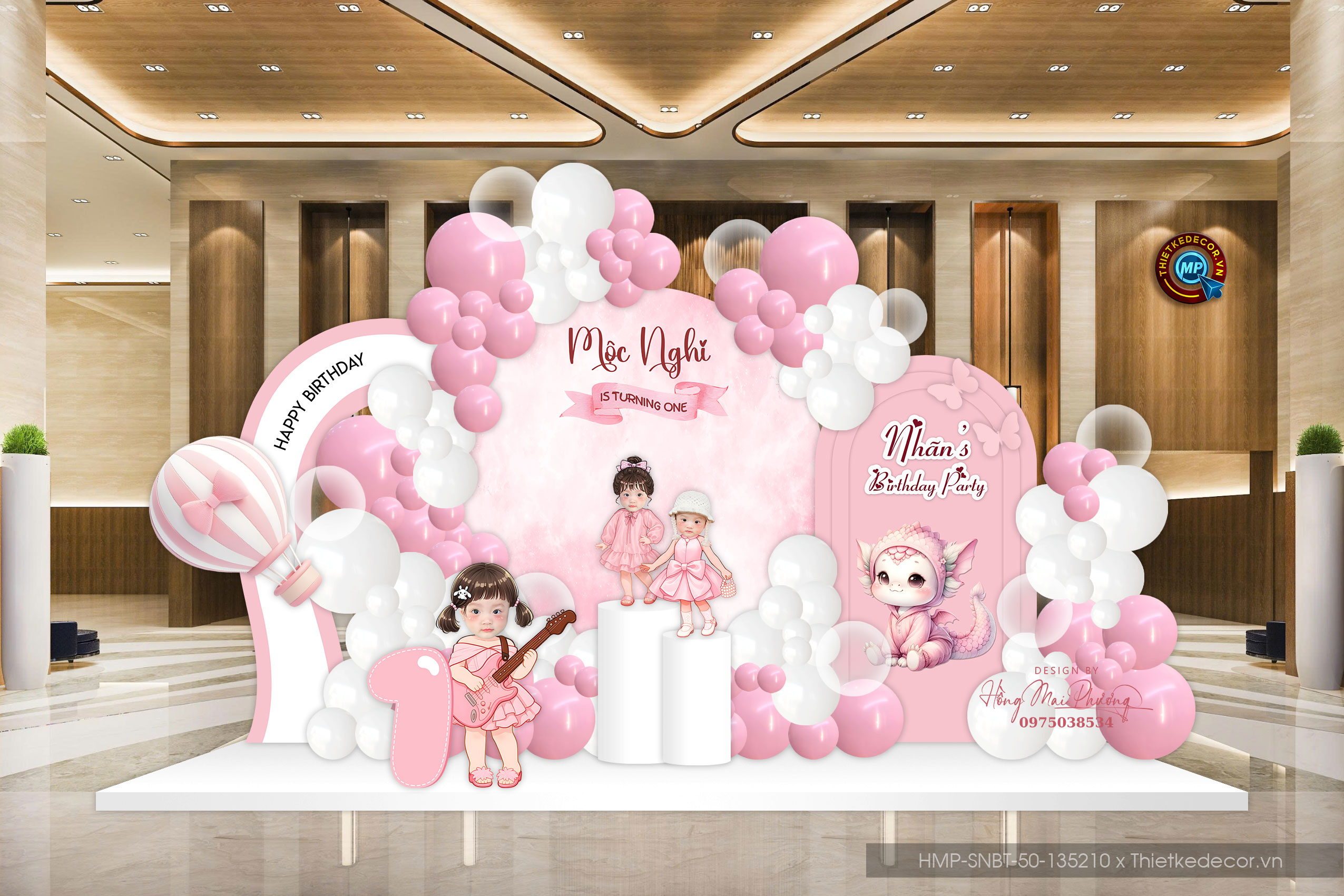 Tiệc sinh nhật bé gái tuổi rồng tone hồng